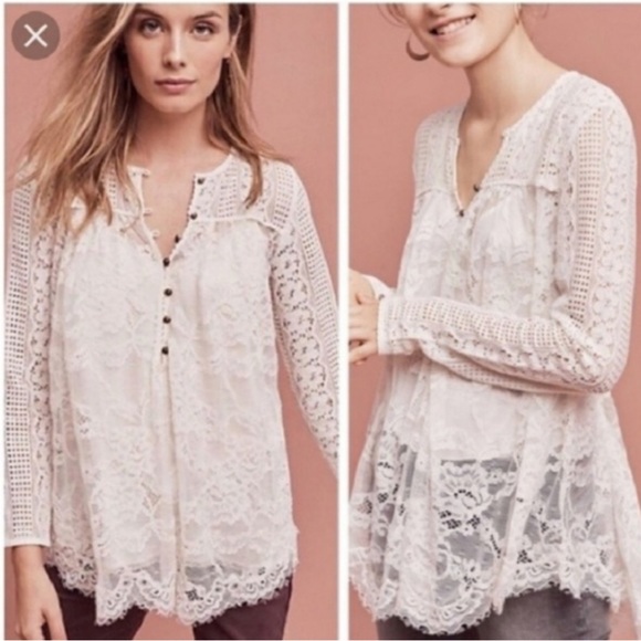 Floreat for Anthropologie Ivory Lacy Tunic Swing Top 8 - Picture 3 of 12